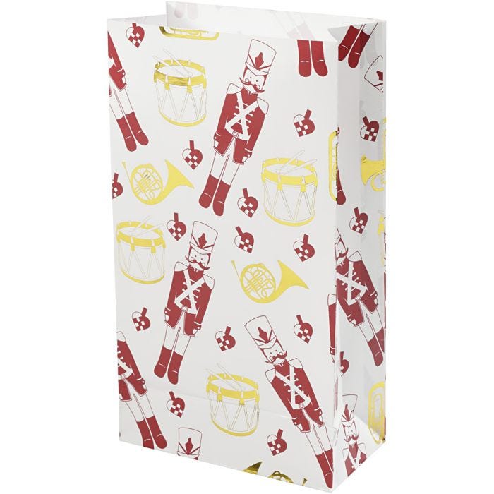 Buste carta, schiaccianoci, H: 21 cm, misura 6x12 cm, oro, rosso, bianco, 8 pz/ 1 conf.