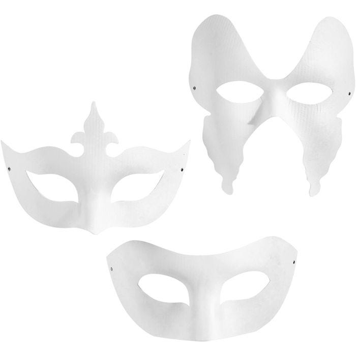 Maschere, H: 10-20 cm, L: 18-20 cm, bianco, 3x4 pz/ 1 conf.