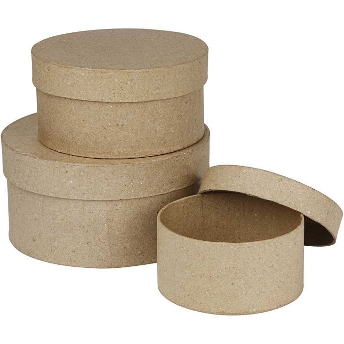 Scatole Rotonde, H: 5+6,5+7,5 cm, diam 10+13+16 cm, 3 pz/ 1 set