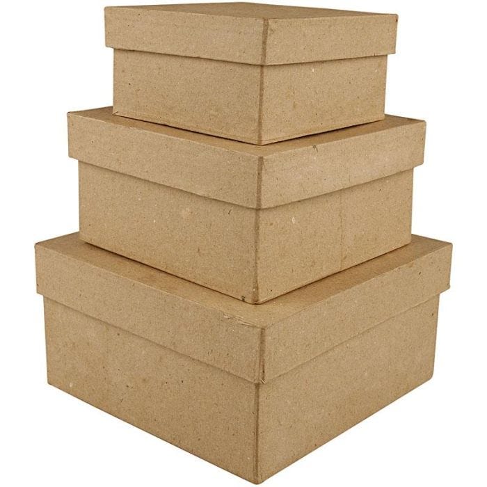 Scatole Quadrate, H: 5+6+7,5 cm, misura 10+12,5+15 cm, 3 pz/ 1 set