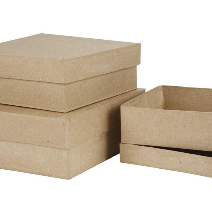 Scatole Quadrate, H: 5+6+7,5 cm, misura 16+18+20 cm, 3 pz/ 1 set