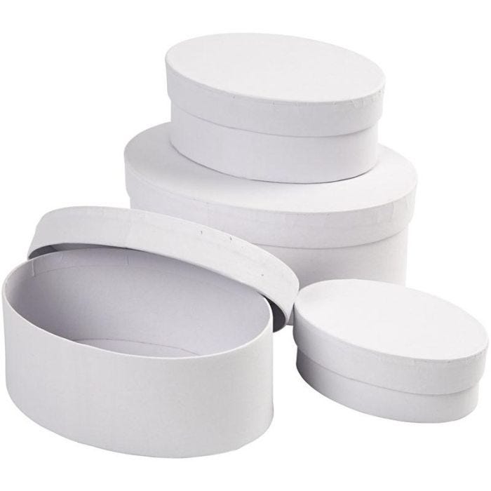 Scatole Ovali, H: 4+5+6+7 cm, L: 10+12+14+16 cm, bianco, 4 pz/ 1 set