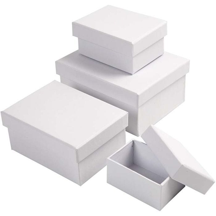 Scatole Rettangolari, H: 3,5+4,5+5,5+6,5 cm, misura 8,5x11,5+11x14 cm, bianco, 4 pz/ 1 set
