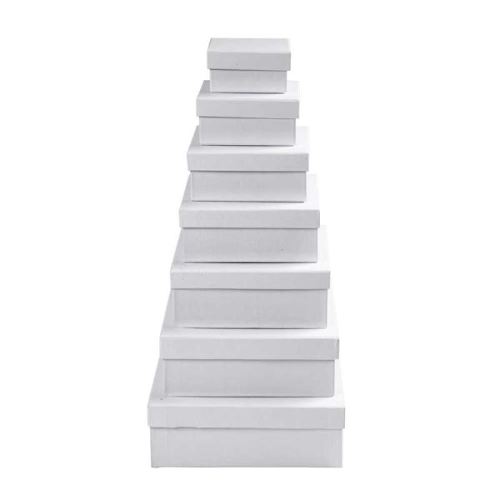Scatole Quadrate, H: 4,5+5+5,5+6+6,5+7+7,5 cm, misura 9+11+13+15+17+19+21 cm, bianco, 7 pz/ 1 set