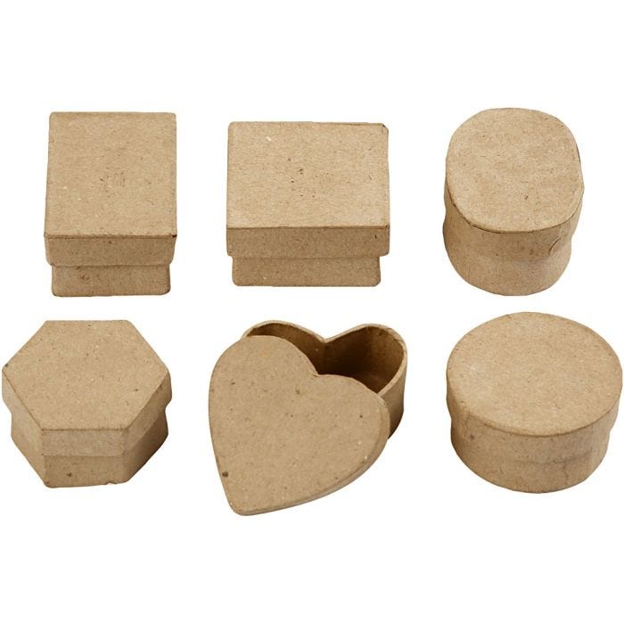 Mini scatole, H: 3 cm, diam 4-6 cm, 6 pz/ 1 conf.