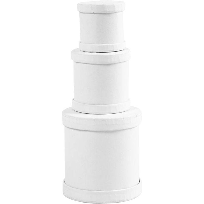 Scatole tamburo, H: 4+5+7 cm, diam 4+5+6,5 cm, bianco, 1 set
