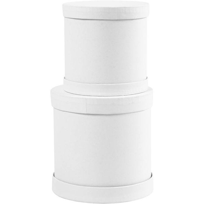 Scatole tamburo, H: 11+13 cm, diam 11+13 cm, bianco, 1 set