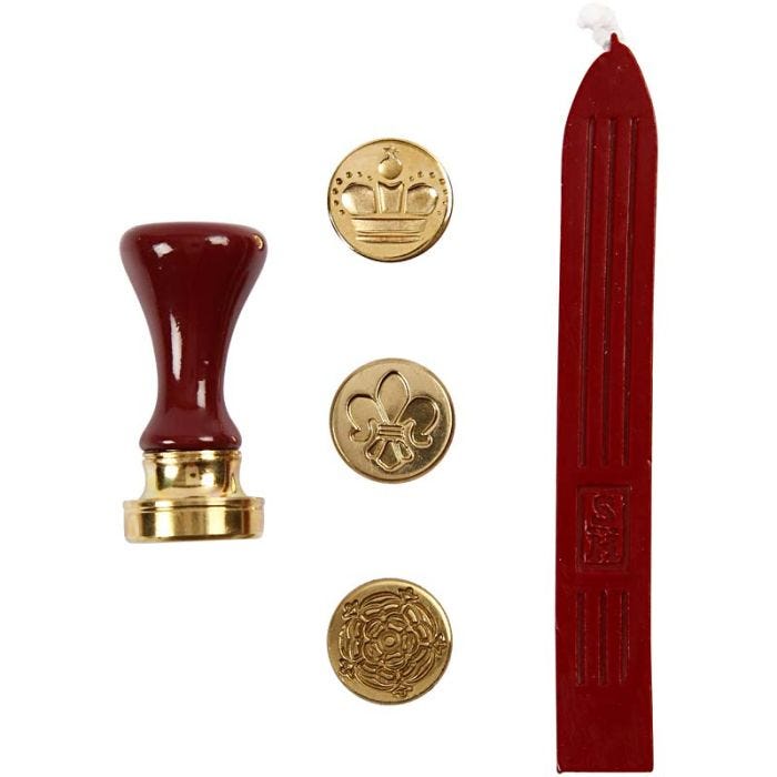 Set per sigilli di cera, corona, fiore, fiordaliso, diam 18 mm, 1 set
