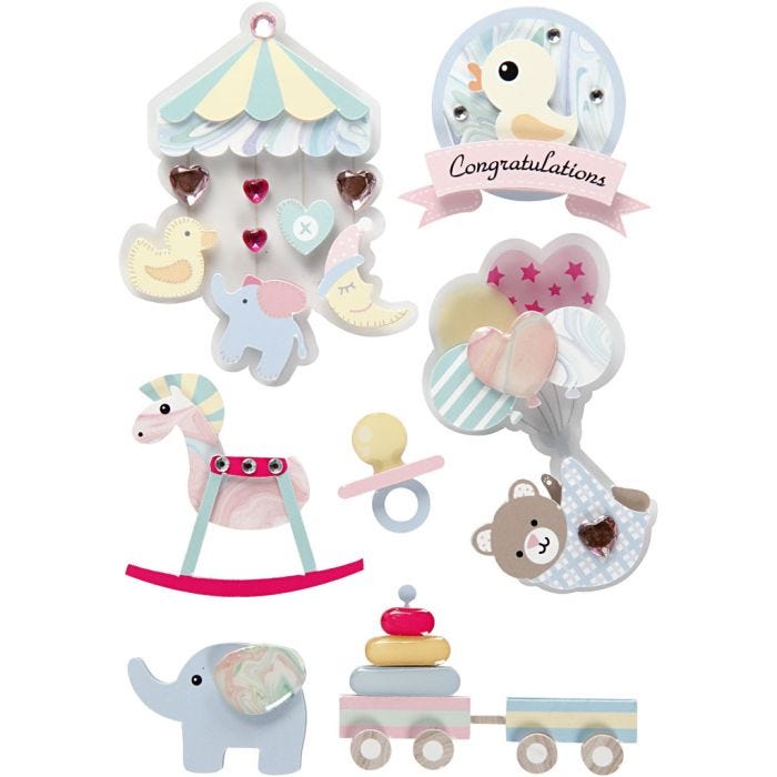Stickers 3D, baby, H: 25-70 mm, L: 20-55 mm, spess. 7 mm, 8 pz/ 1 conf.