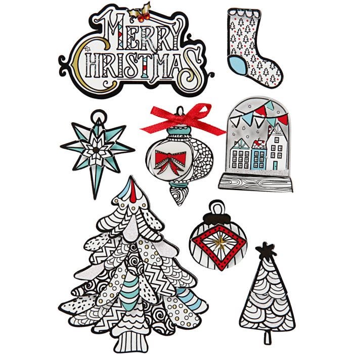 Stickers 3D, motivi natalizi, H: 32-80 mm, L: 25-65 mm, 8 pz/ 1 conf.