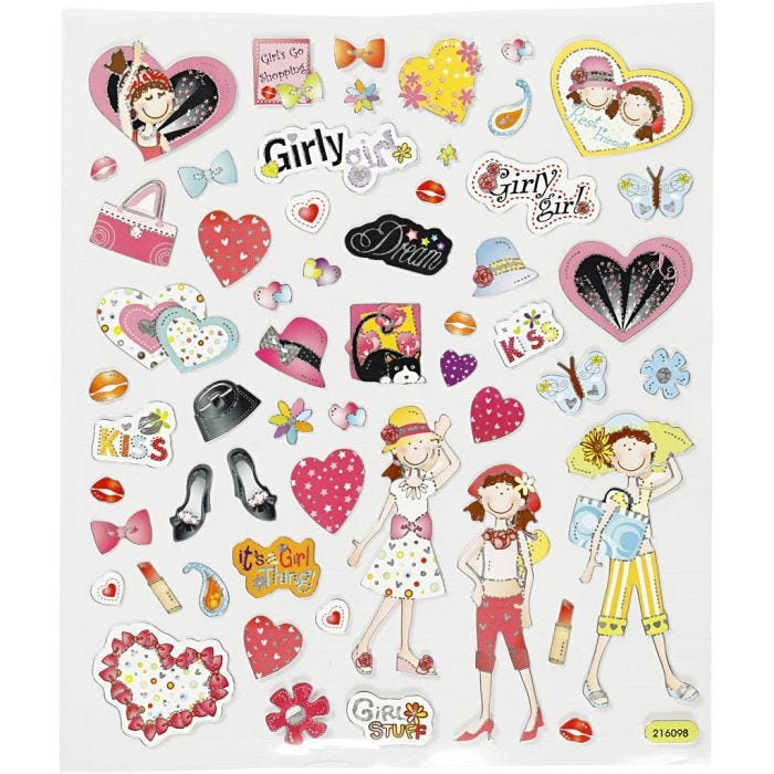 Adesivi, ragazze, foglio 15x16,5 cm, 1 fgl.