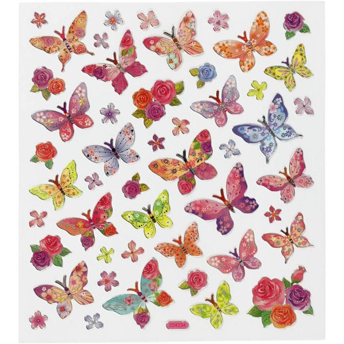 Adesivi, farfalle, foglio 15x16,5 cm, 1 fgl.