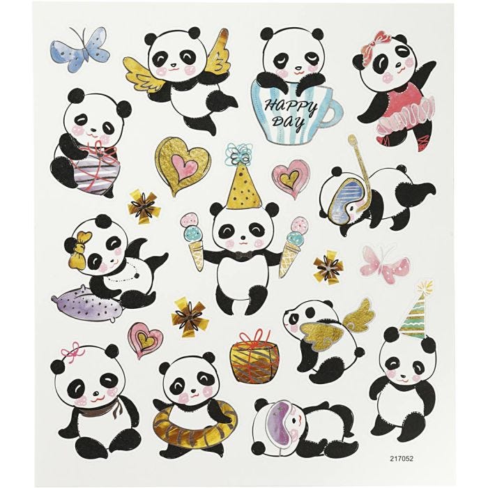 Adesivi, panda, foglio 15x16,5 cm, 1 fgl.