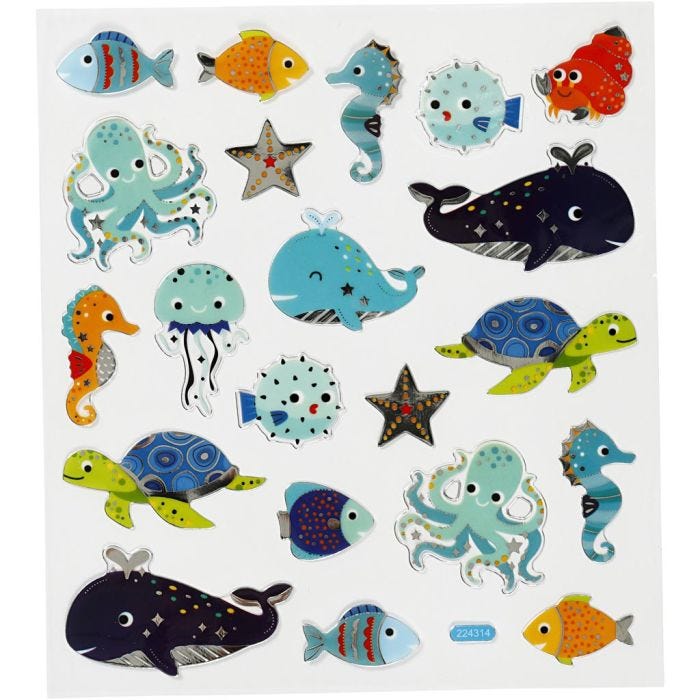 Adesivi, animali del mare, foglio 15x16,5 cm, 1 fgl.