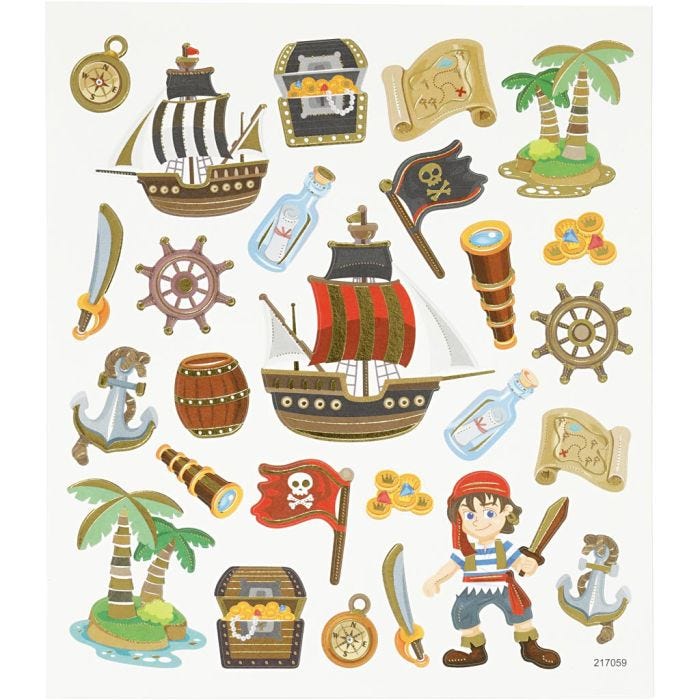 Adesivi, pirati, foglio 15x16,5 cm, 1 fgl.