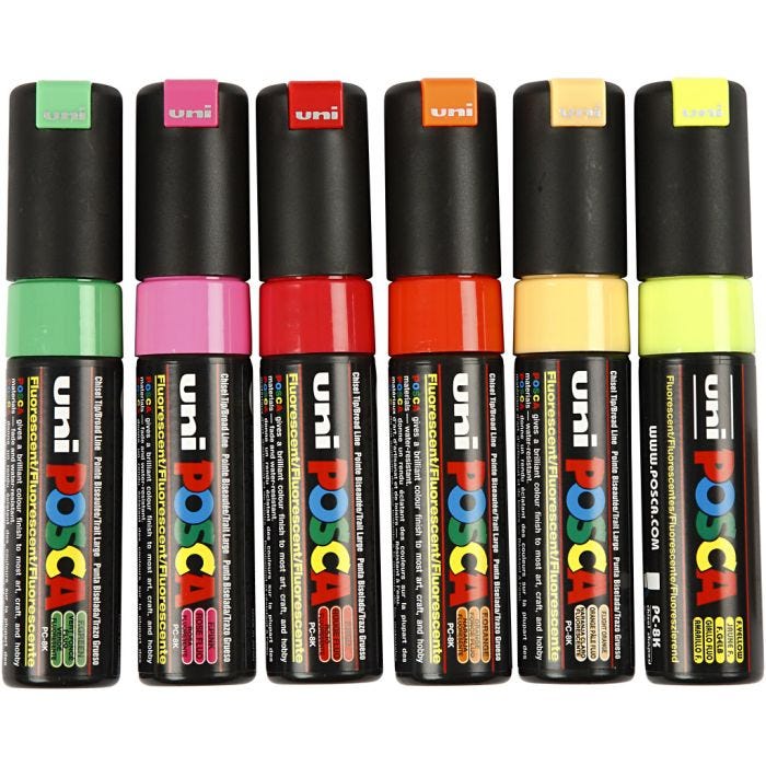 Pennarello Posca, dim. PC-8K, ampiezza tratto 8 mm, broad, colori asst., 6 pz/ 1 conf.