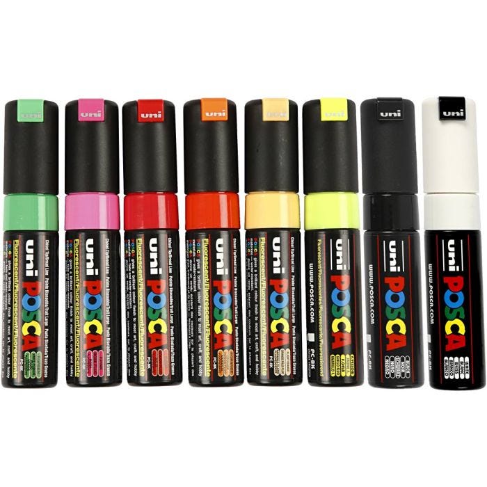 Pennarello Posca, dim. PC-8K, ampiezza tratto 8 mm, colori asst., 8 pz/ 1 conf.