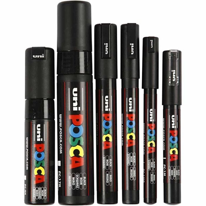 Pennarello Posca, ampiezza tratto 0,7-15 mm, nero, 6 pz/ 1 conf.