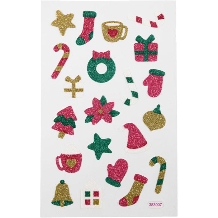 Adesivi glitterati, Natale, foglio 10x16 cm, 1 fgl.
