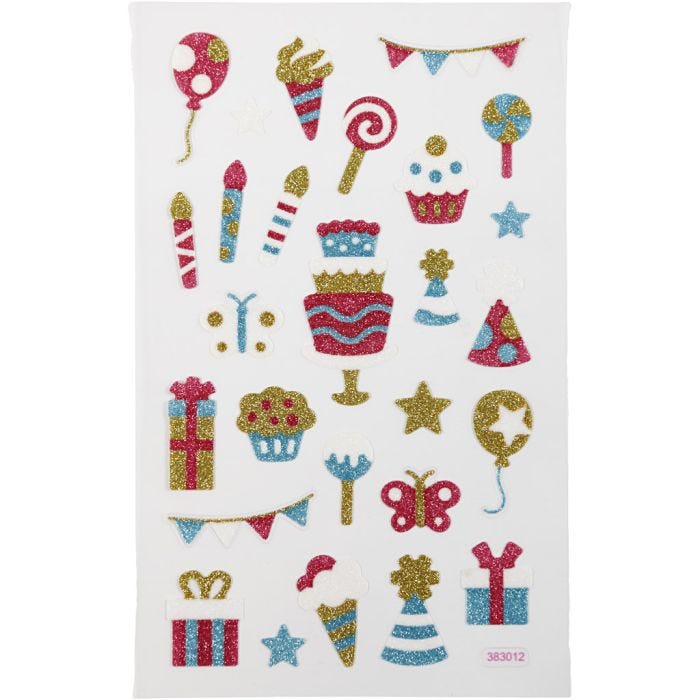 Adesivi glitterati, Compleanno, 10x16 cm, 1 fgl.
