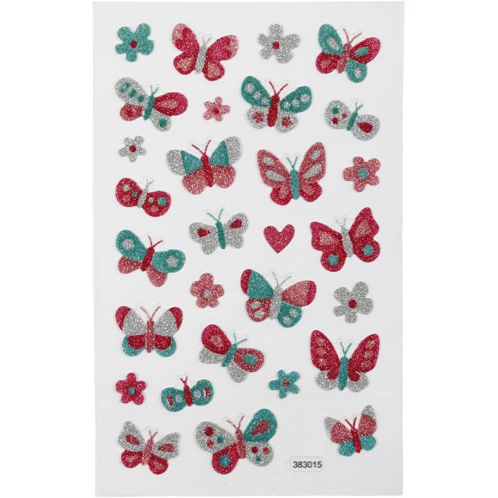 Adesivi glitterati, Farfalle, foglio 10x16 cm, 1 fgl.