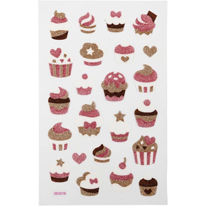 Adesivi glitterati, muffins, foglio 10x16 cm, 1 fgl.