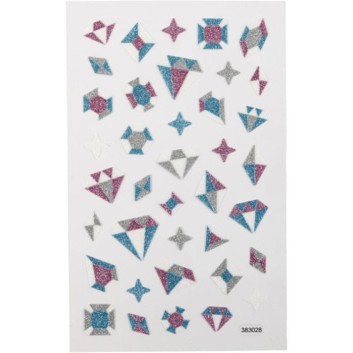 Adesivi glitterati, Diamanti, foglio 10x16 cm, 1 fgl.