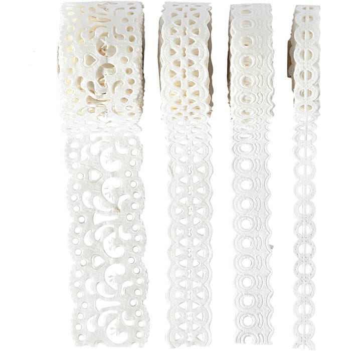 Bordini in pizzo di carta, L: 8-23 mm, bianco, 4x2 m/ 1 conf.