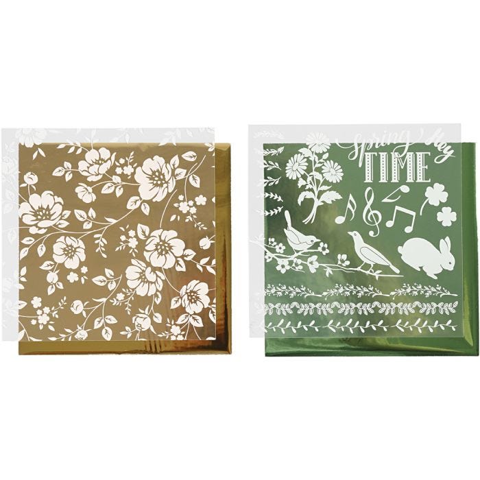 Deco Foil e fogli trasferibili, fiori, foglio 15x15 cm, oro, verde, 2x2 fgl./ 1 conf.