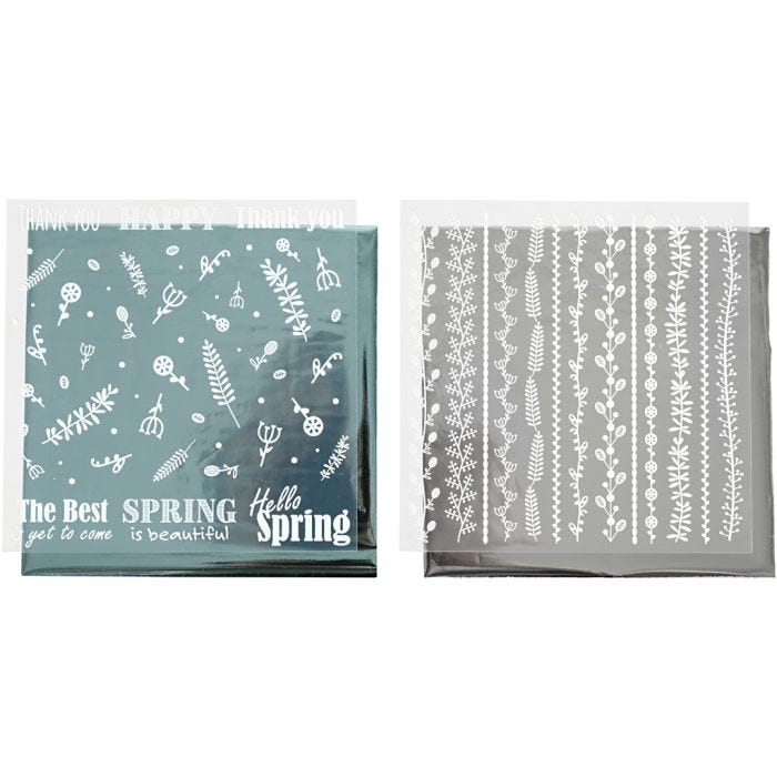 Deco Foil e fogli trasferibili, Fiori di primavera, foglio 15x15 cm, argento, turchese, 2x2 fgl./ 1 conf.