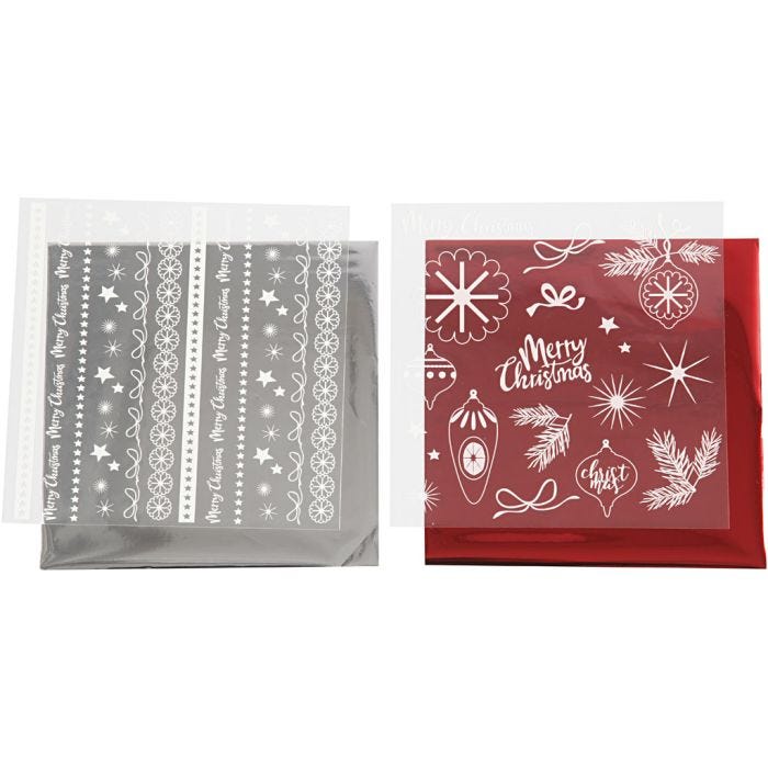 Deco Foil e fogli trasferibili, Natale magico, foglio 15x15 cm, rosso, argento, 2x2 fgl./ 1 conf.