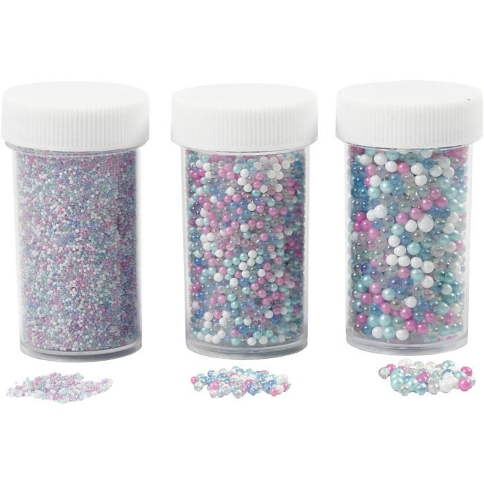 Mini Perle in Vetro, misura 0,6-0,8+1,5-2+3 mm, colori pastello, 3x45 g/ 1 conf.