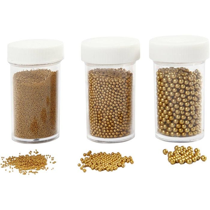 Mini Perle in Vetro, misura 0,6-0,8+1,5-2+3 mm, oro, 3x45 g/ 1 conf.