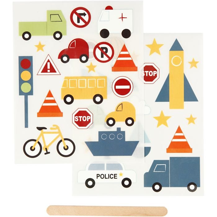 Sticker da Strofinare, trasporti, foglio 12,2x15,3 cm, 1 conf.