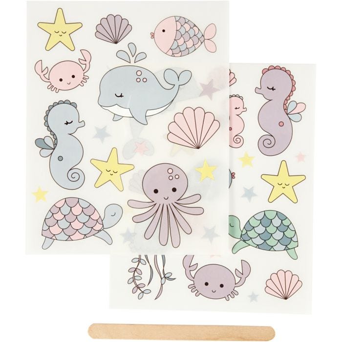 Sticker da Strofinare, oceano, foglio 12,2x15,3 cm, 1 conf.