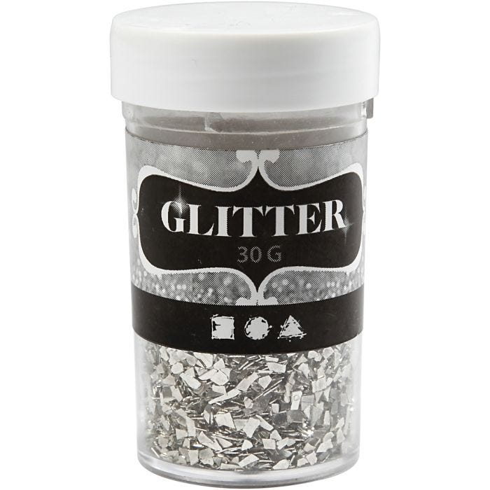 Scaglie glitter, misura 1-3 mm, argento, 30 g/ 1 vasch.