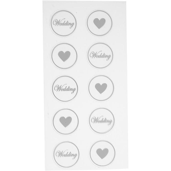 Adesivi, cuore - wedding, diam 25 mm, foglio 7,8x15,5 cm, nero, 2 fgl. asst./ 1 conf.