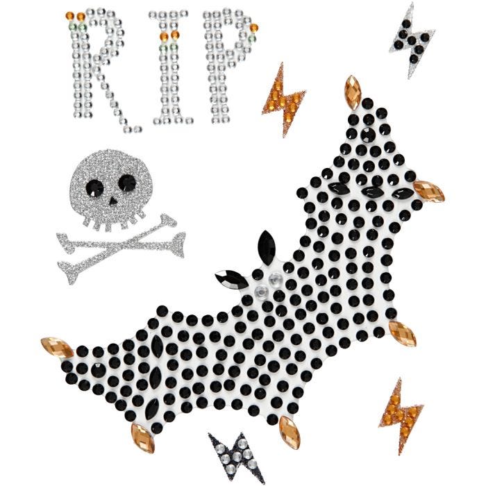 Stickers con brillantini, RIP e pipistrello, foglio 14x17 cm, 1 fgl.