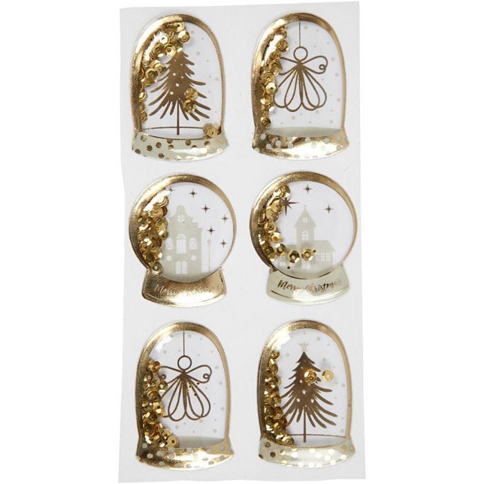 Shaker stickers , angelo, albero e casa, misura 49x32+45x36 mm, oro, 6 pz/ 1 conf.