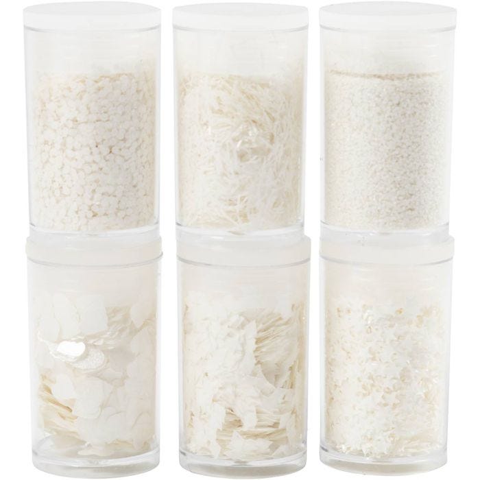 Glitter e paillettes biodegradabili, argento, bianco, 6x7 ml/ 1 conf.