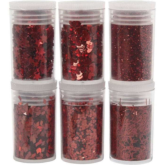 Glitter e paillettes biodegradabili, rosso, 6x7 ml/ 1 conf.