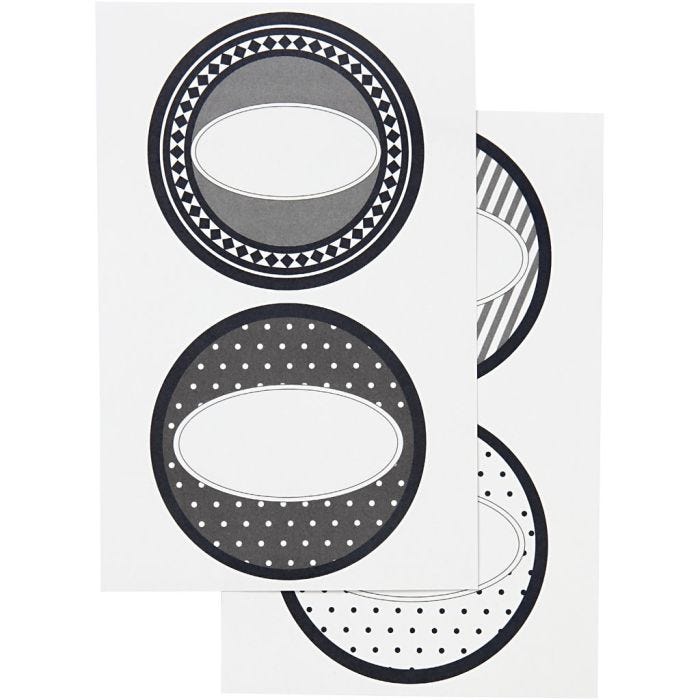 Adesivi, diam 4 cm, foglio 9x14 cm, 4 fgl. asst./ 1 conf.