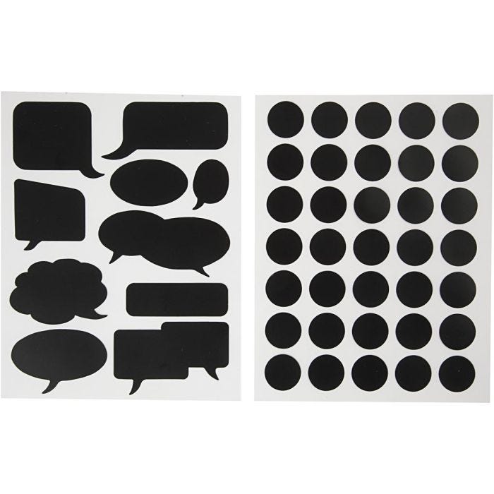 Stickers lavagna, cerchi e fumetti, foglio 14x18 cm, nero, 2 fgl. asst./ 1 conf.