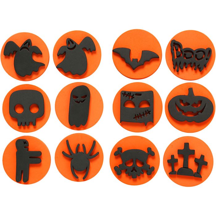 Timbri di gomma, Halloween, diam 7,5 cm, spess. 2,5 cm, 6 pz/ 1 conf.