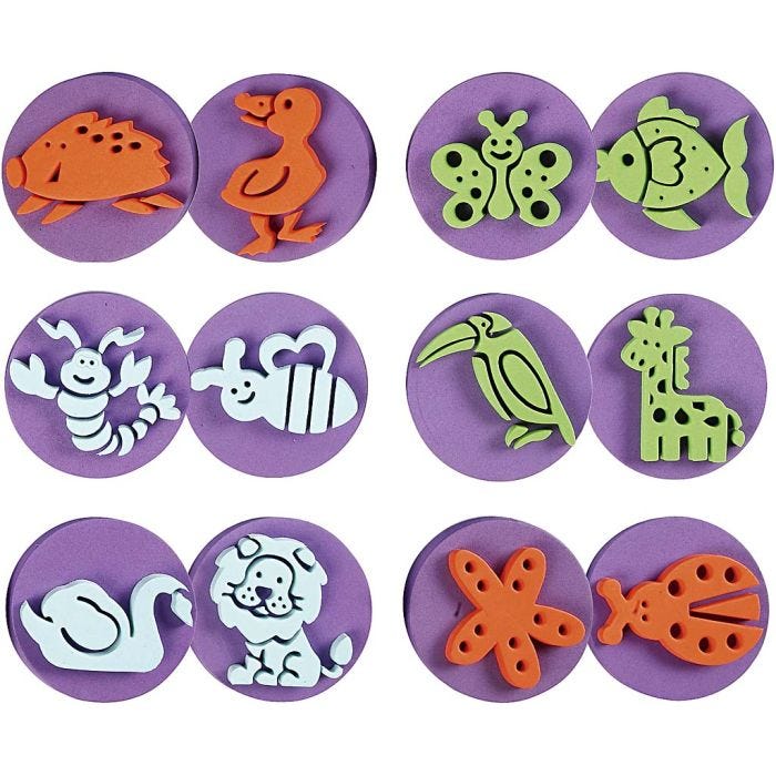 Timbri di gomma, zoo, diam 7,5 cm, spess. 2,5 cm, 6 pz/ 1 conf.