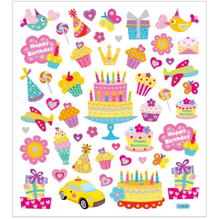 Adesivi, compleanno, foglio 15x16,5 cm, 1 fgl.