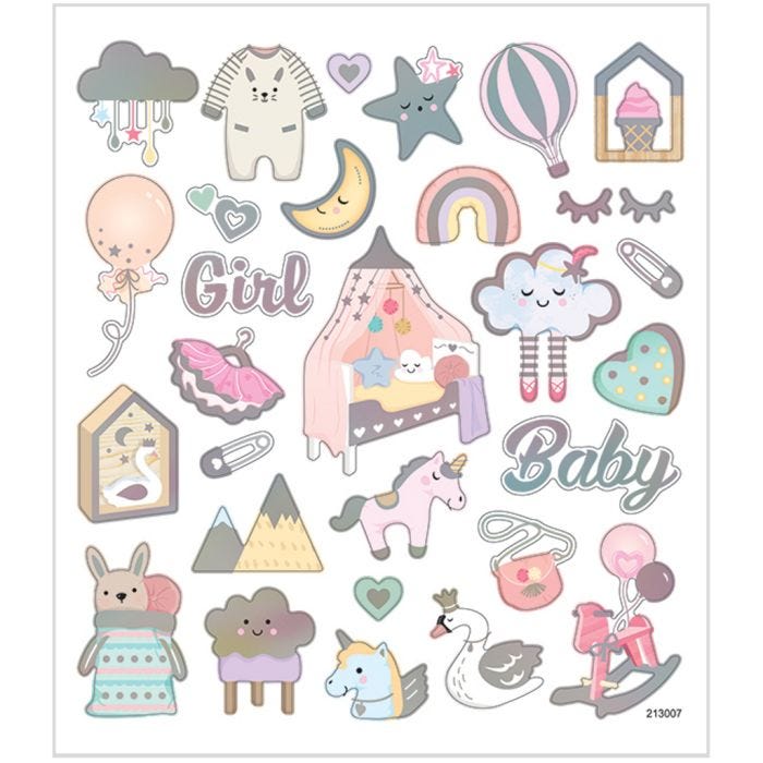 Adesivi, baby girl, foglio 15x16,5 cm, 1 fgl.