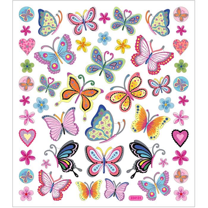 Adesivi, farfalle colorate, foglio 15x16,5 cm, 1 fgl.