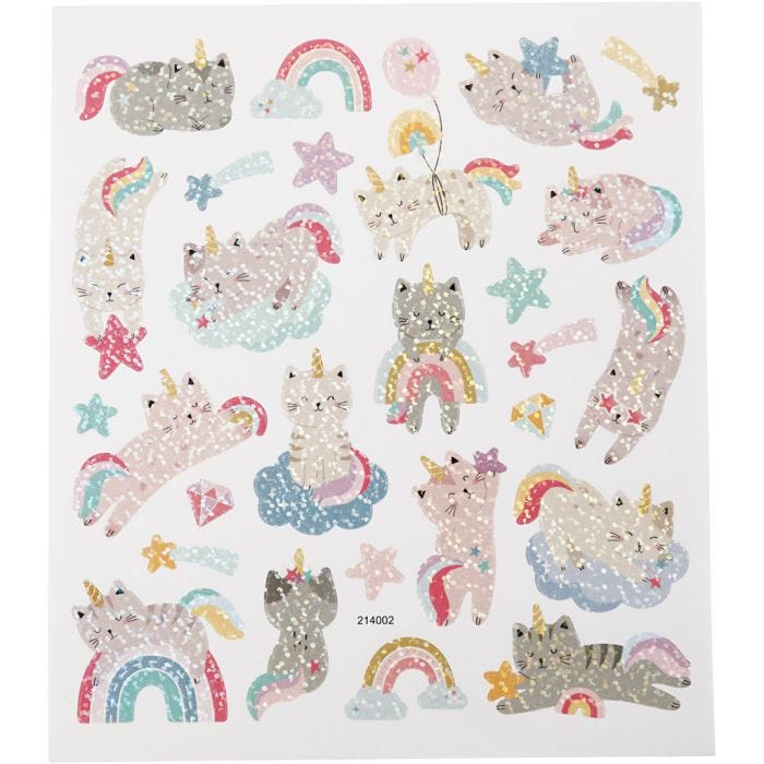 Adesivi, Gatti unicorno, foglio 15x16,5 cm, 1 fgl.