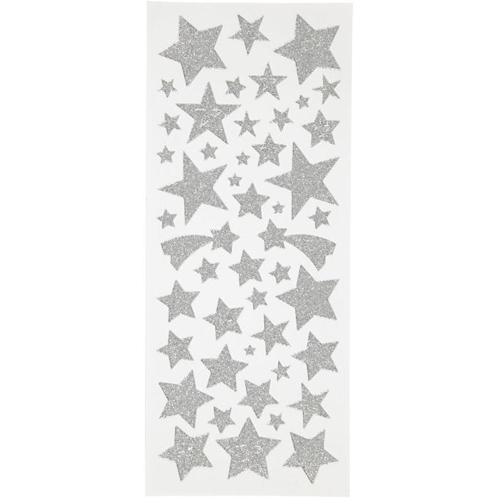 Stickers glitter, stelle, foglio 10x24 cm, argento, 2 fgl./ 1 conf.